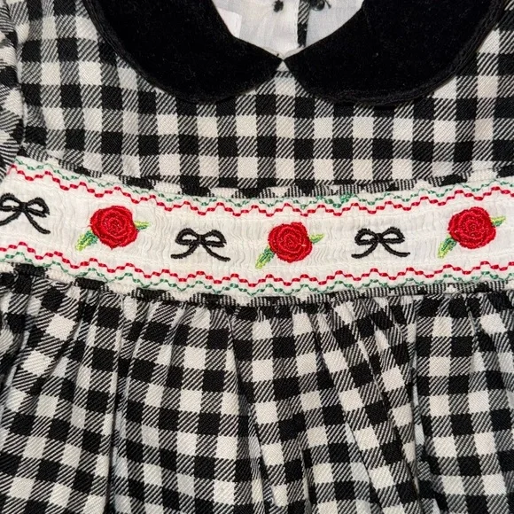 Vintage style Bonnie Jean Baby Black Gingham Baby Christmas Party Dress 0-3 Mon - Picture 7 of 15